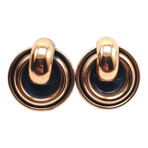 Renoir Round Earrings Black Enamel Copper Clip Mid Century Vintage